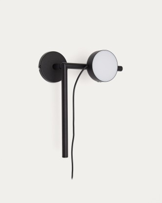 Aplique de pared Orey de metal negro con foco multiposición, Kave Home