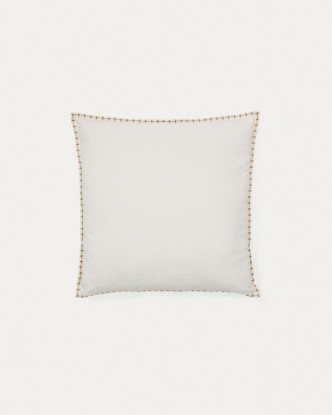 Funda de cojín Rakira 100% algodón beige con bordado mostaza 45 x 45 cm, Kave Home