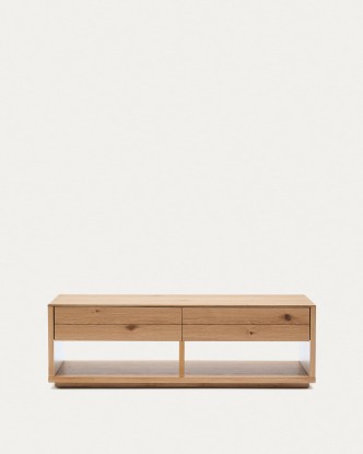 Mesa de centro Alguema 2 cajones en chapa de roble con acabado natural 140 x 60 cm, Kave Home