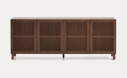 Beyla - Aparador Beyla 4 puertas de chapa y madera maciza de fresno con acabado tono nogal 180 x 71,5 cm FSC 100%, Kave Home