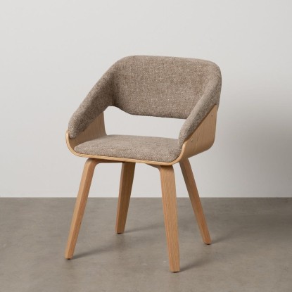 Silla beige-marrón tejido-madera 51 x 55 x 75 cm, Wood Nature