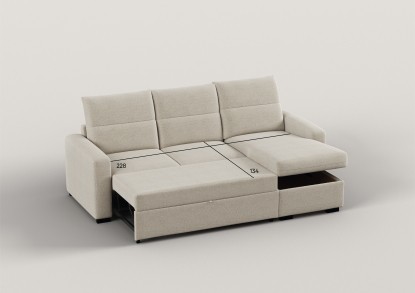 Jad – Sofá modular chaise longue reversible de 3 Plazas con cofre beige con easy clean, Luma Home
