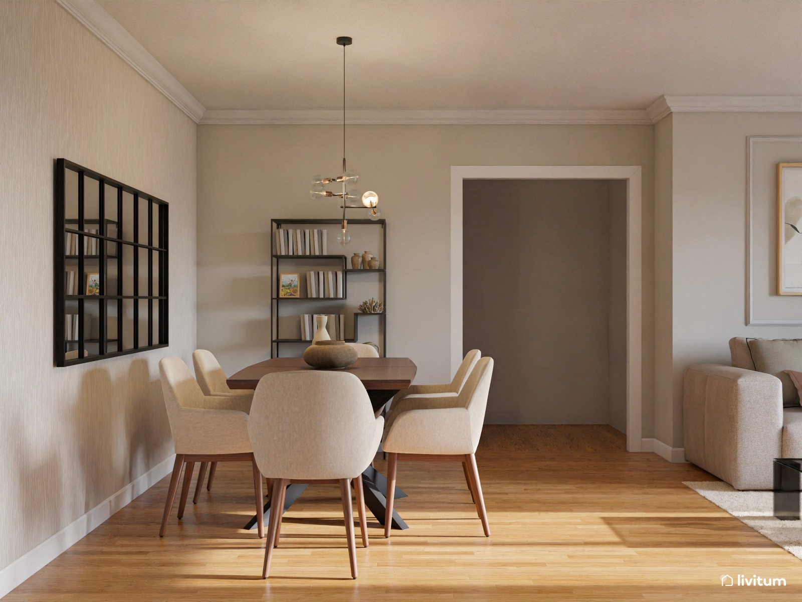 La comunión de lo clásico y lo moderno en un armonioso salón comedor