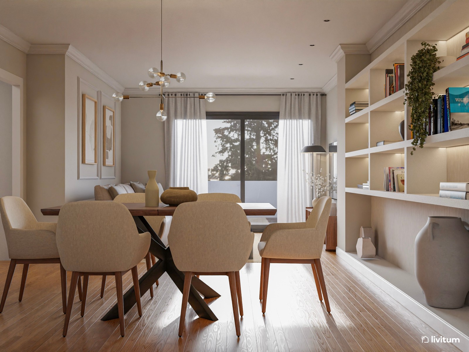 La comunión de lo clásico y lo moderno en un armonioso salón comedor