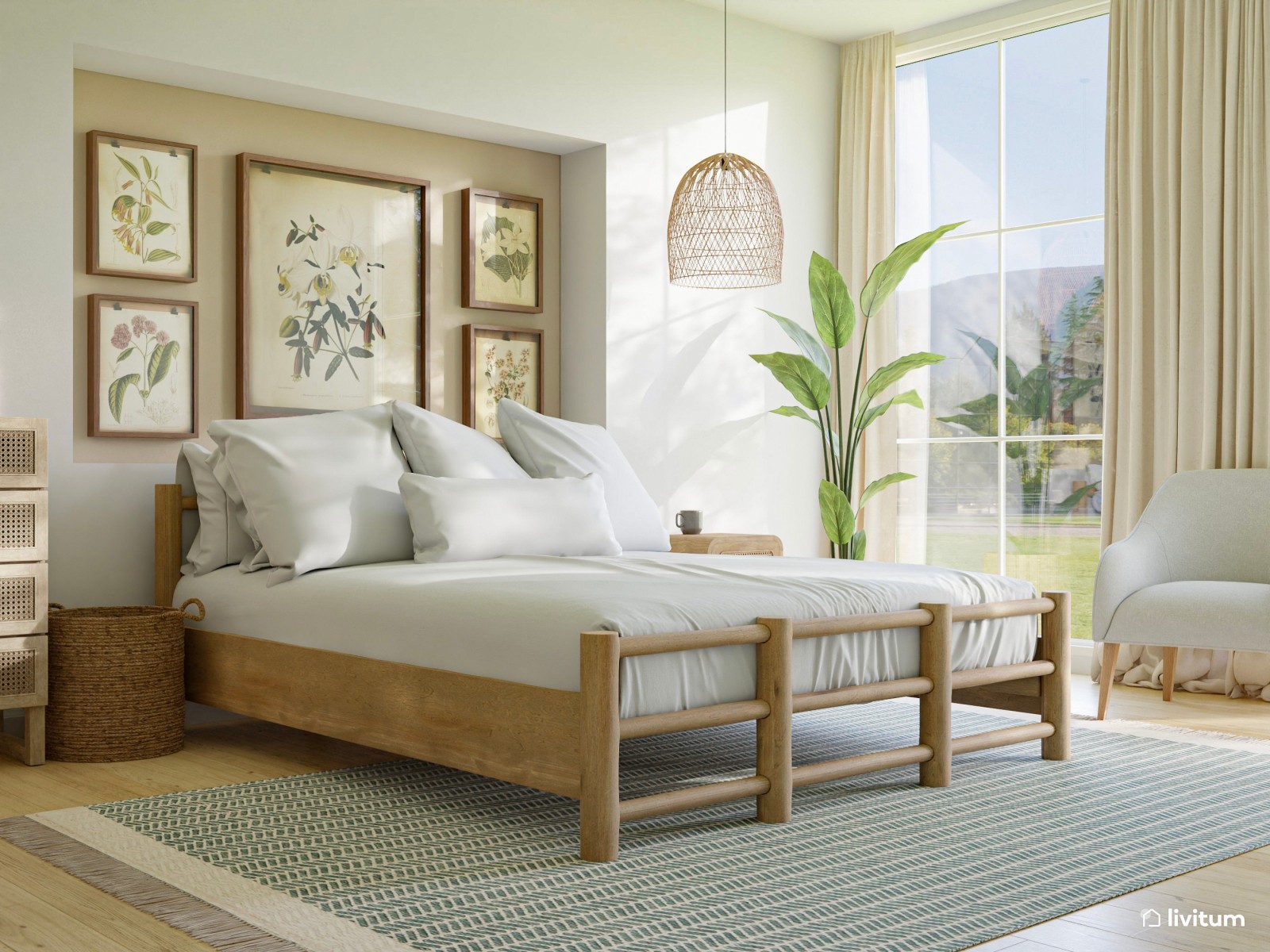 Líneas sobrias y naturaleza en este dormitorio rústico 