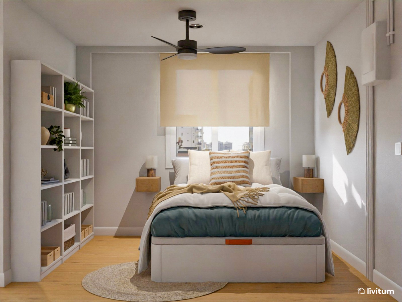 Loft nórdico en tonos azules y fibras naturales