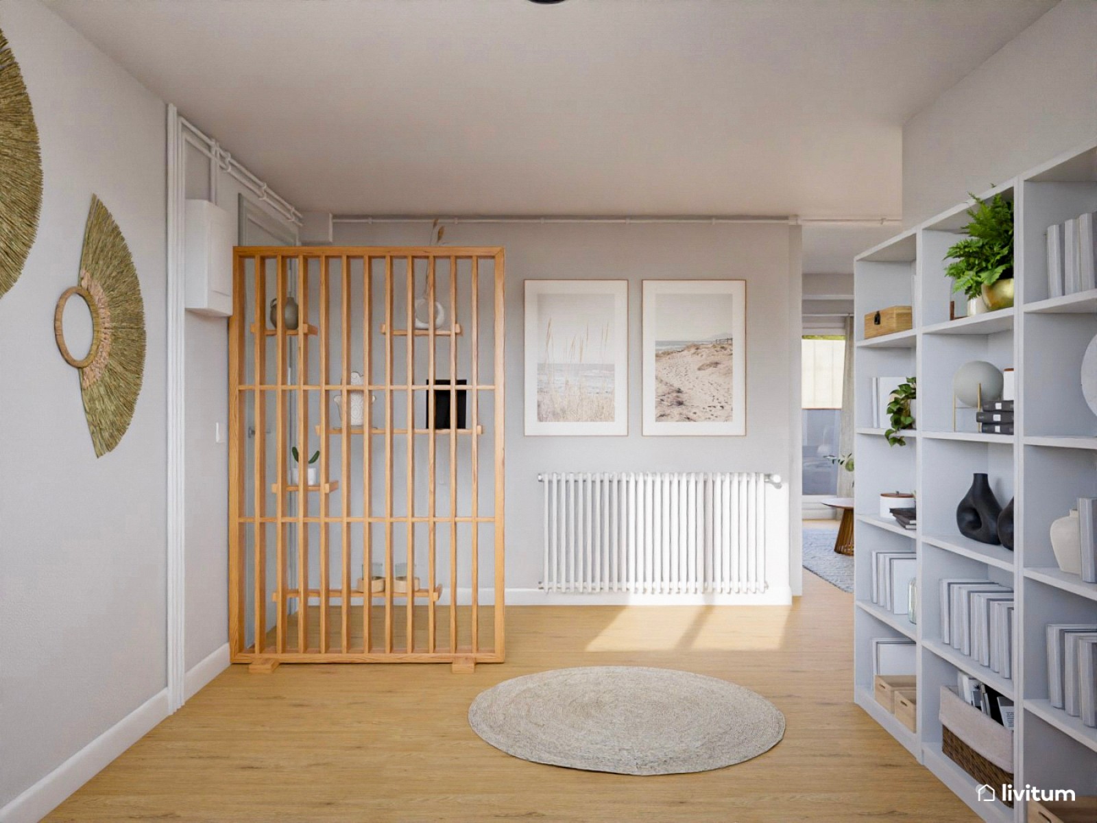 Loft nórdico en tonos azules y fibras naturales