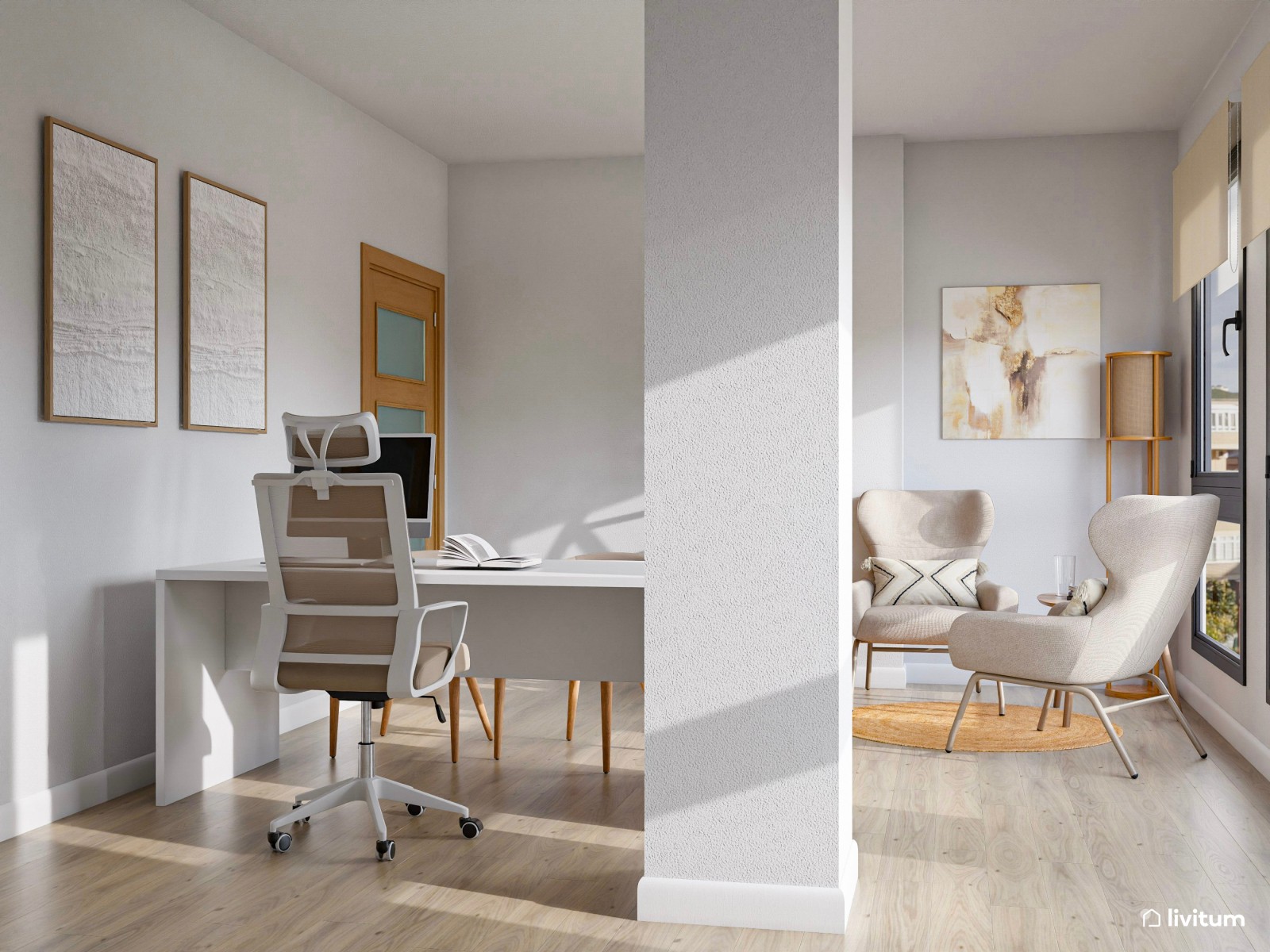 Luminoso despacho de psicología con decoración suave y elegante