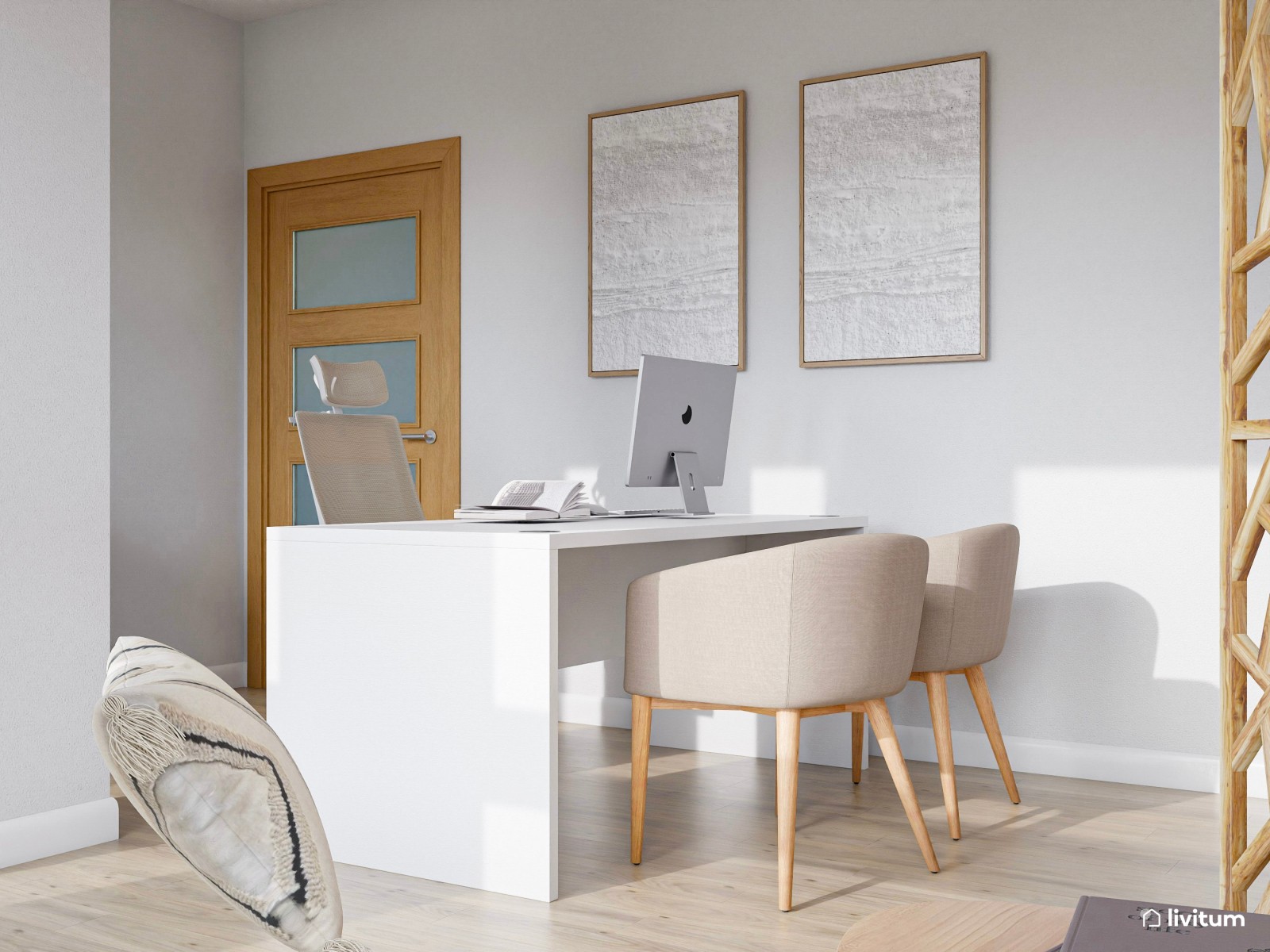 Luminoso despacho de psicología con decoración suave y elegante