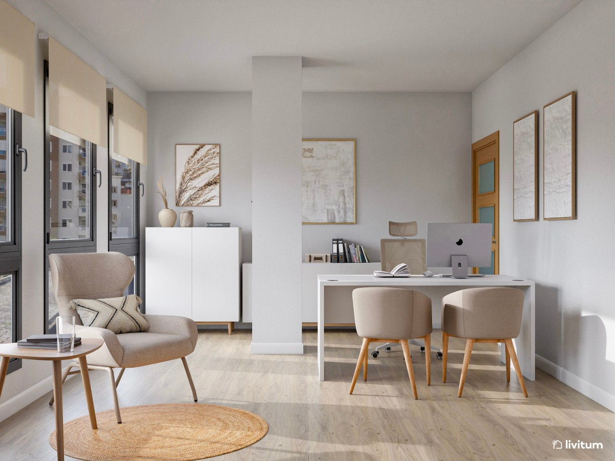 Luminoso despacho de psicología con decoración suave y elegante