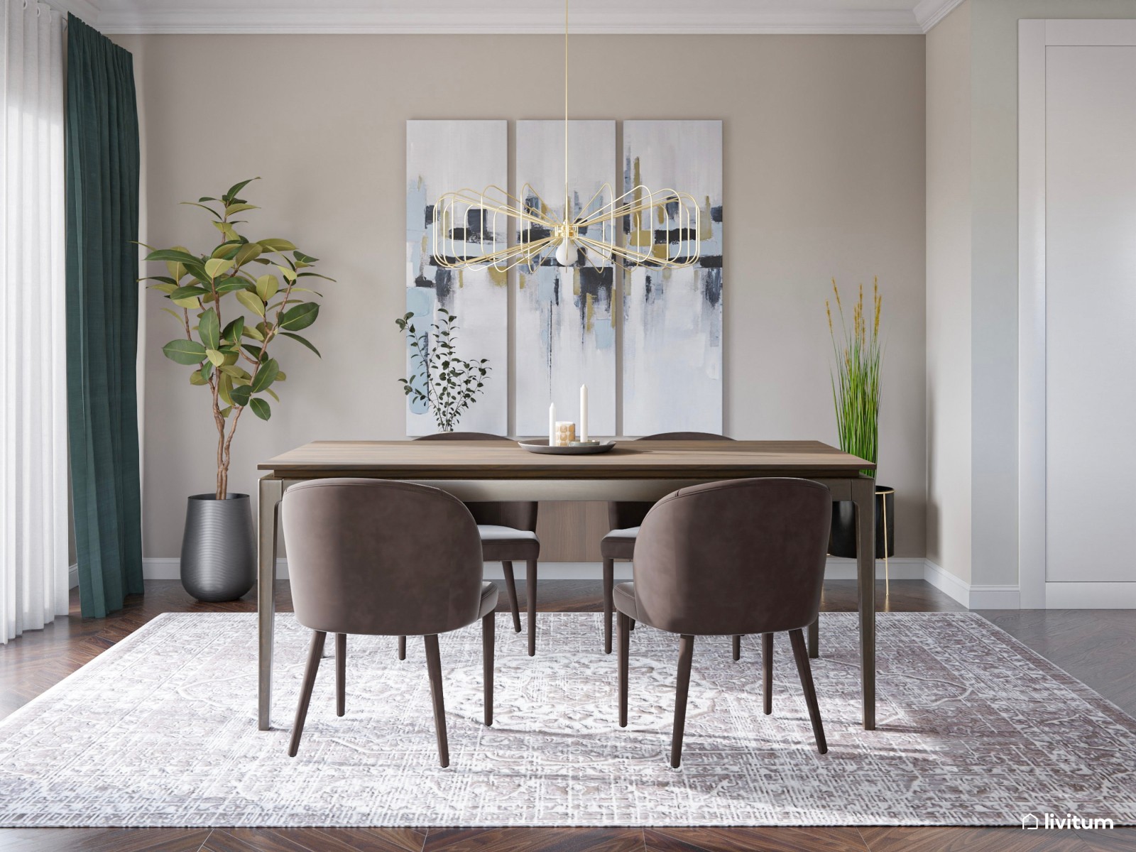 Madera de nogal, protagonista de este comedor  