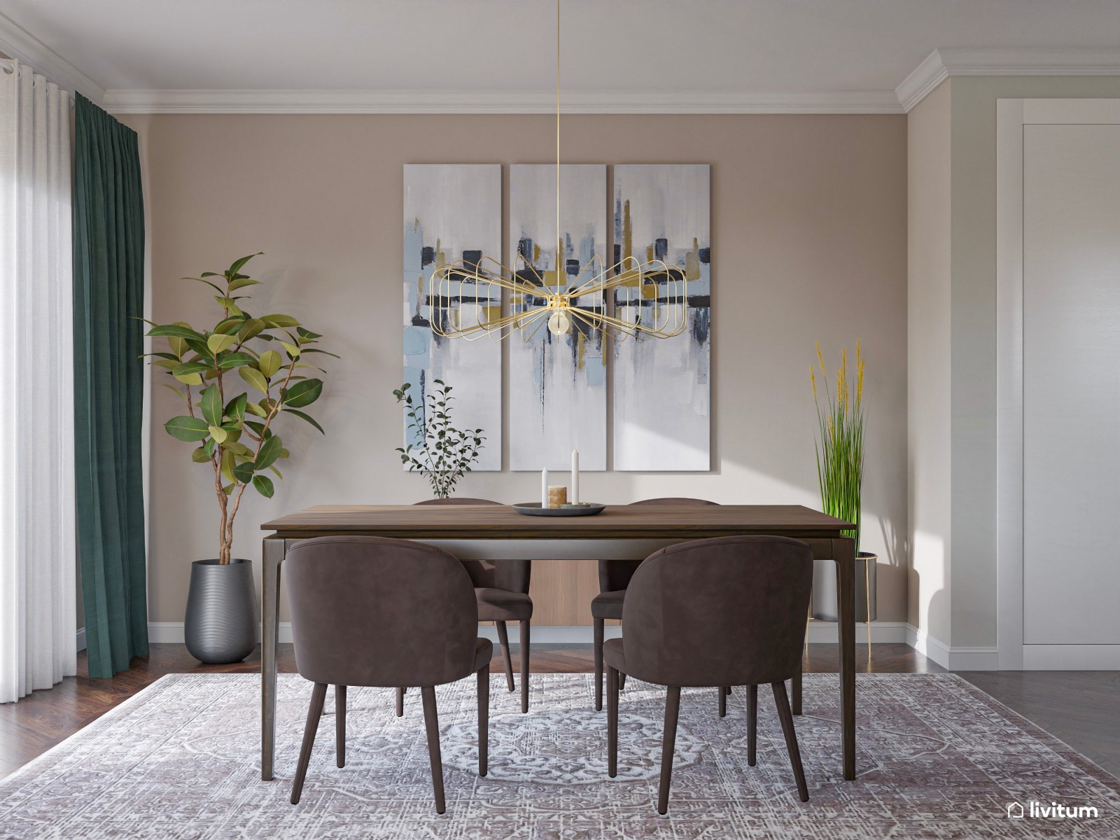 Madera de nogal, protagonista de este comedor  