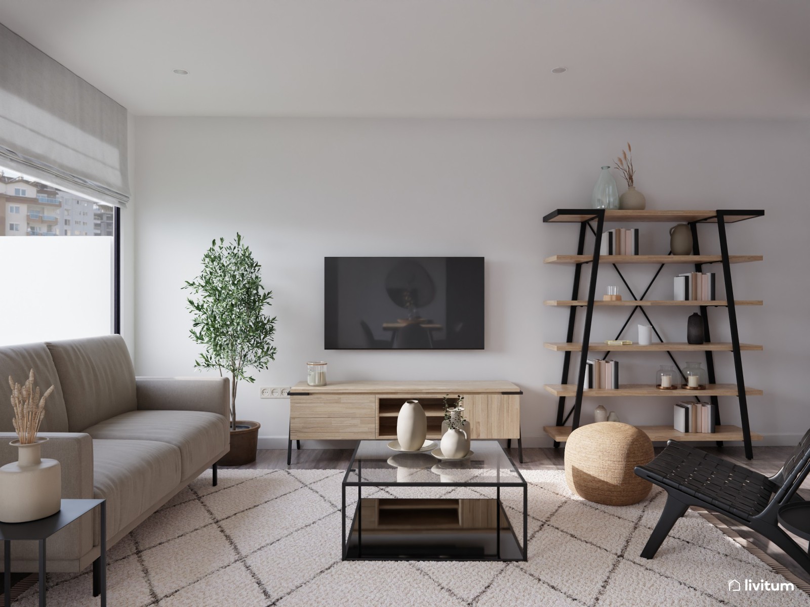 Madera y tonos oscuros para salón comedor moderno y nórdico 