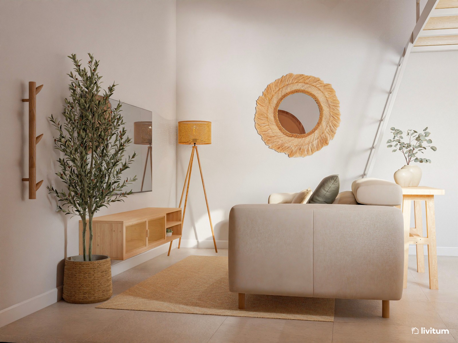 Mini casa: salón comedor, cocina abierta y dormitorio en altillo