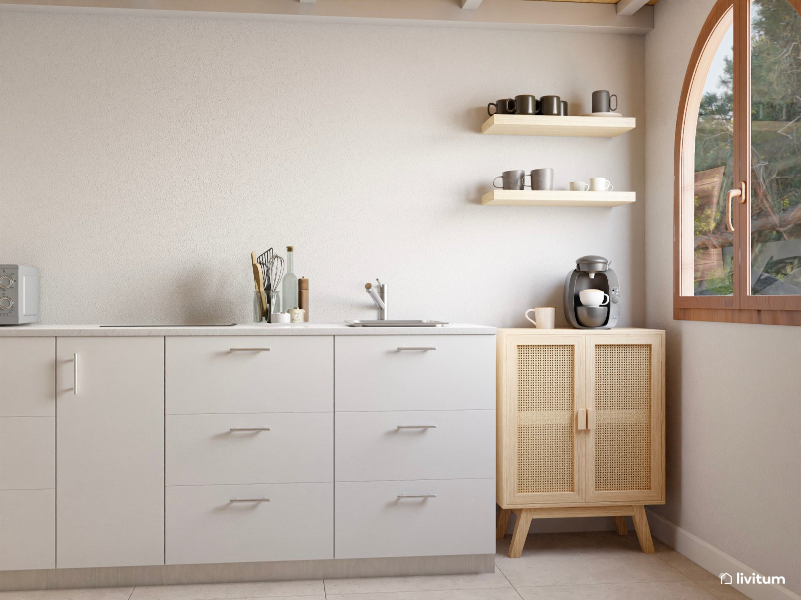 Mini casa: salón comedor, cocina abierta y dormitorio en altillo