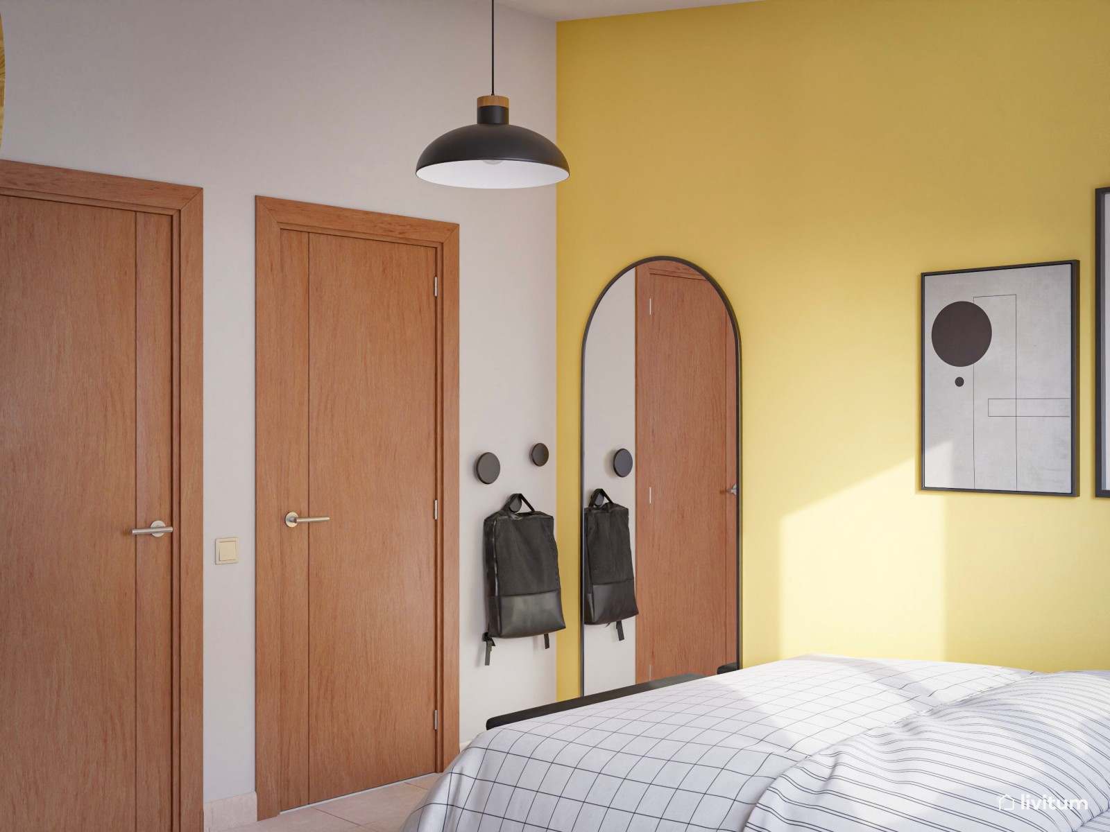Moderna habitación juvenil en amarillo y negro 