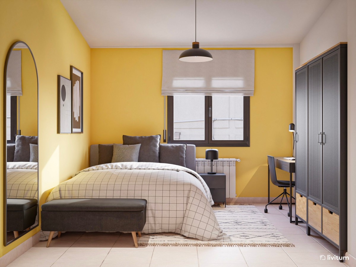 Moderna habitación juvenil en amarillo y negro