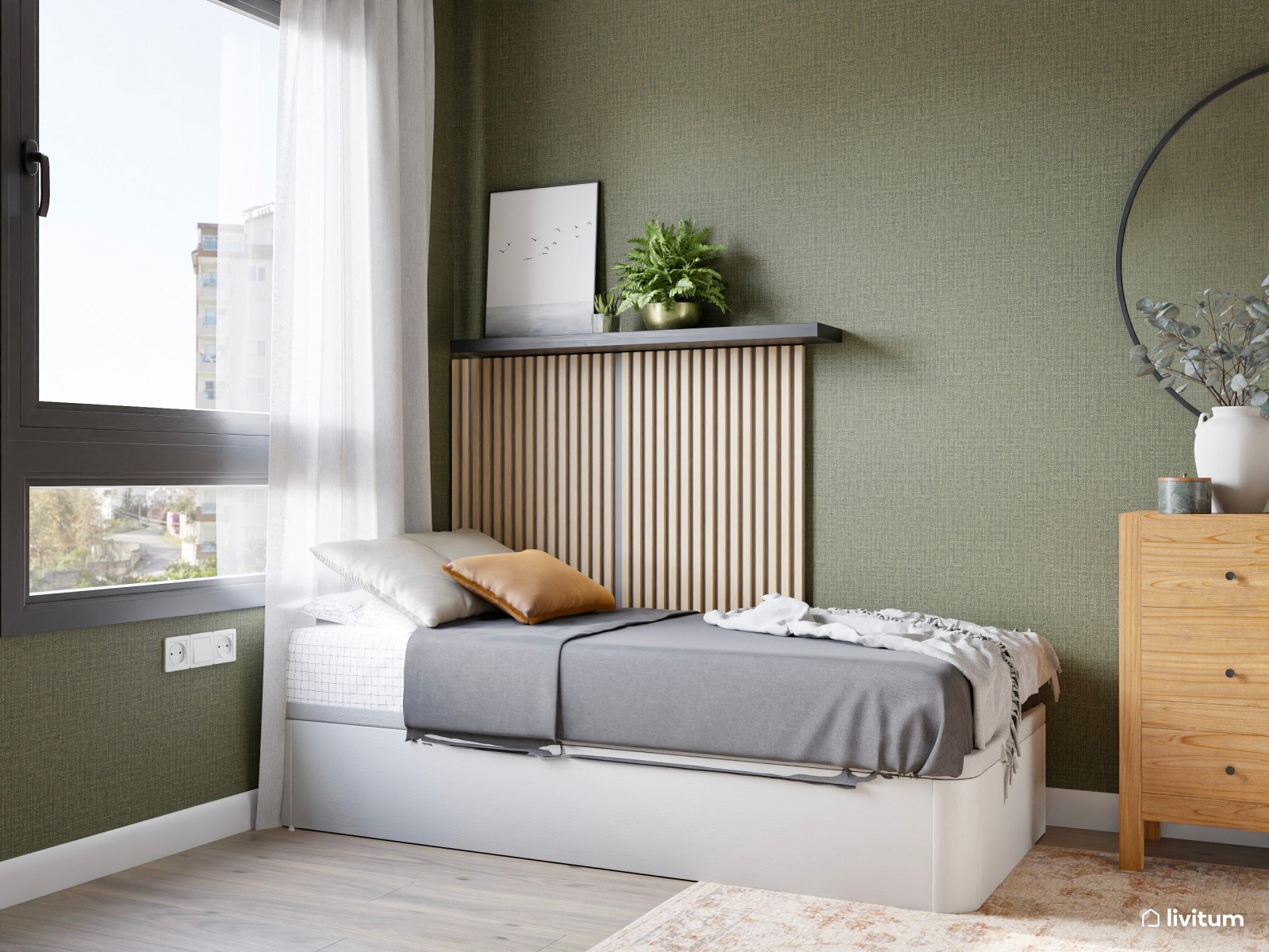 Moderna habitación juvenil en color verde
