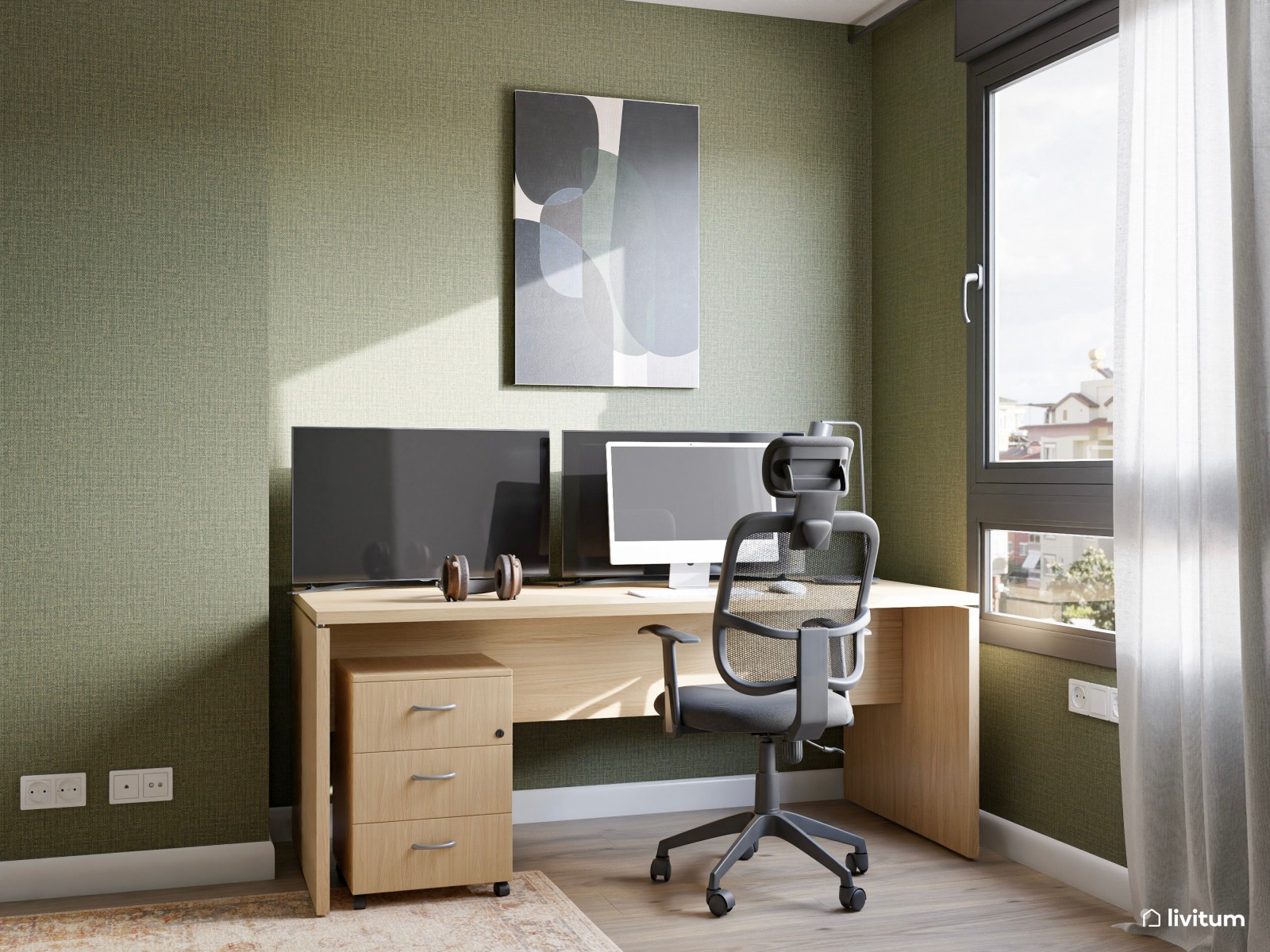 Moderna habitación juvenil en color verde