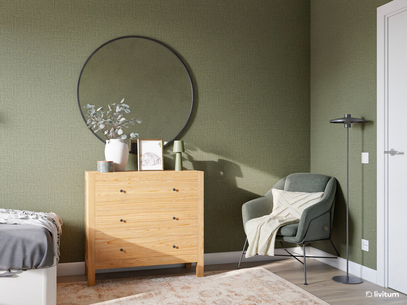 Moderna habitación juvenil en color verde
