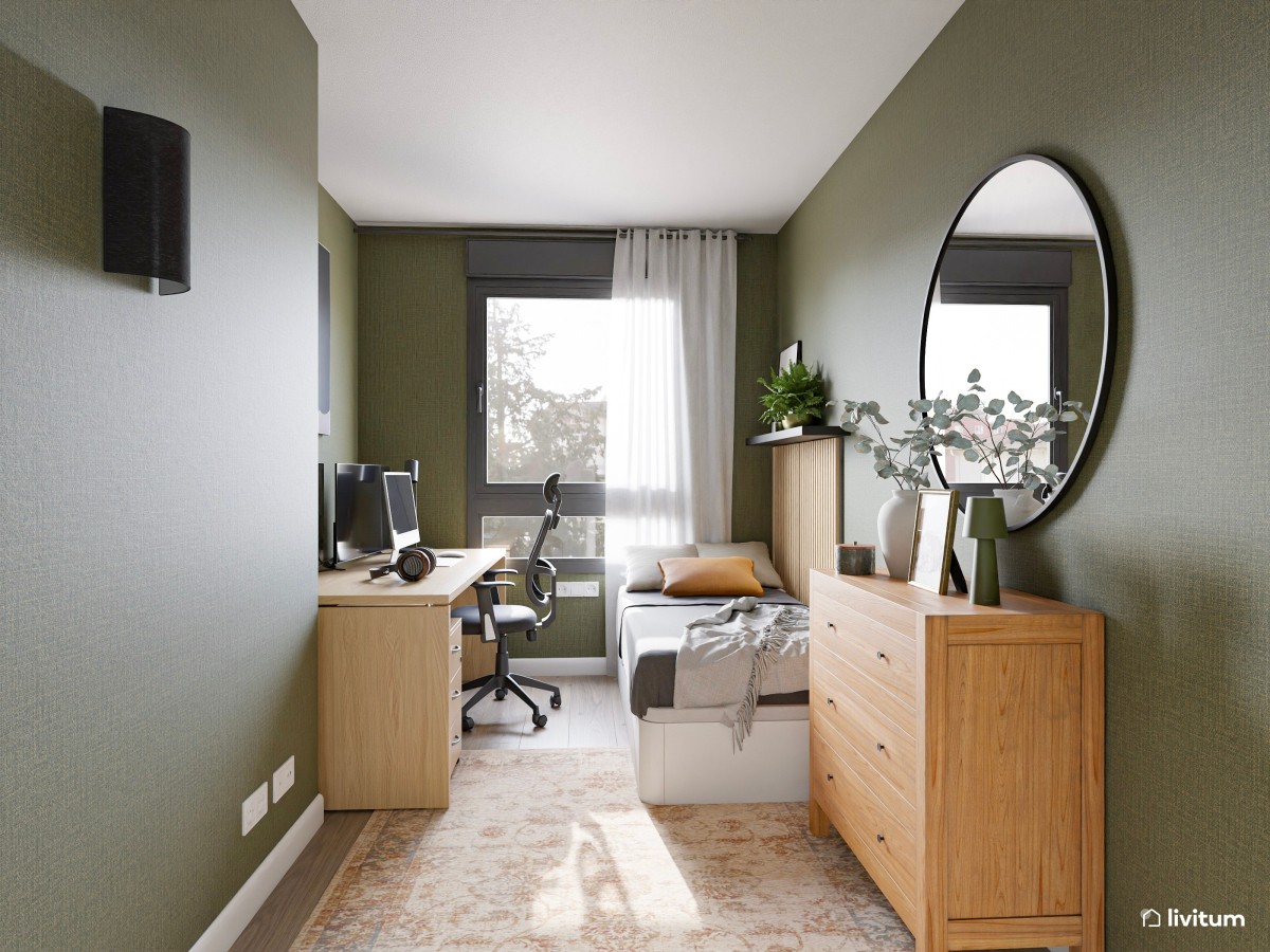 Moderna habitación juvenil en color verde