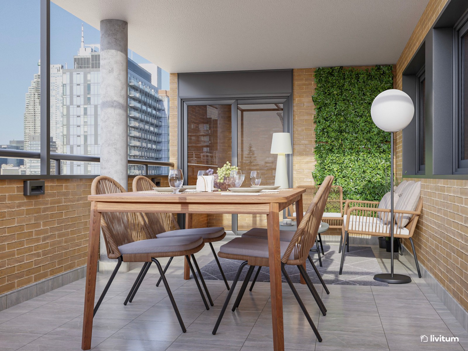 Moderna terraza con salón y amplia zona de comedor