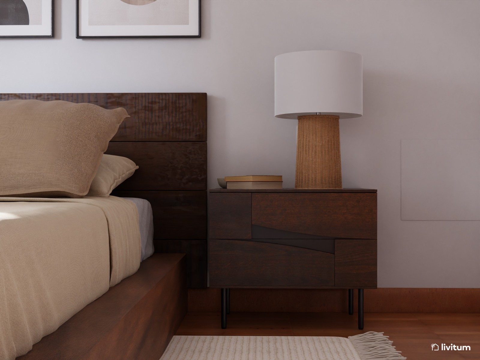  Moderno dormitorio con muebles de madera de nogal
