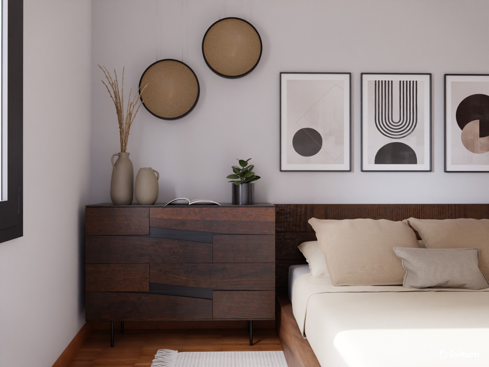  Moderno dormitorio con muebles de madera de nogal