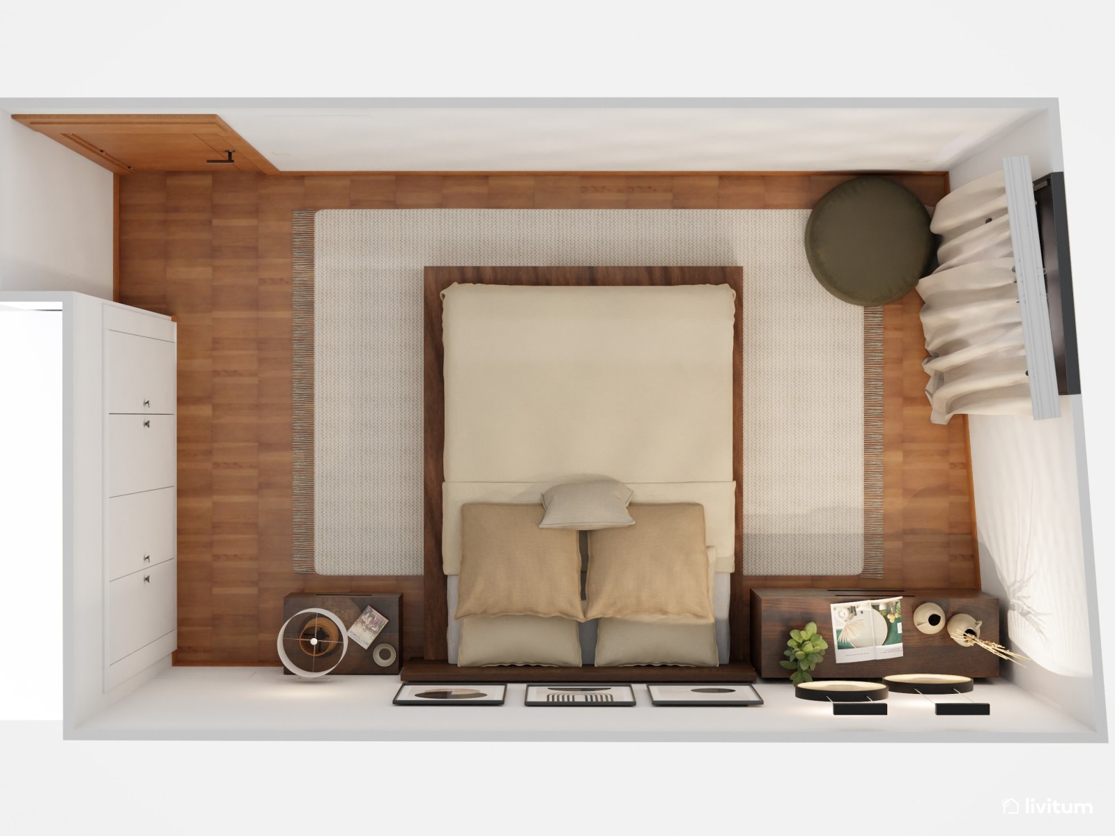  Moderno dormitorio con muebles de madera de nogal