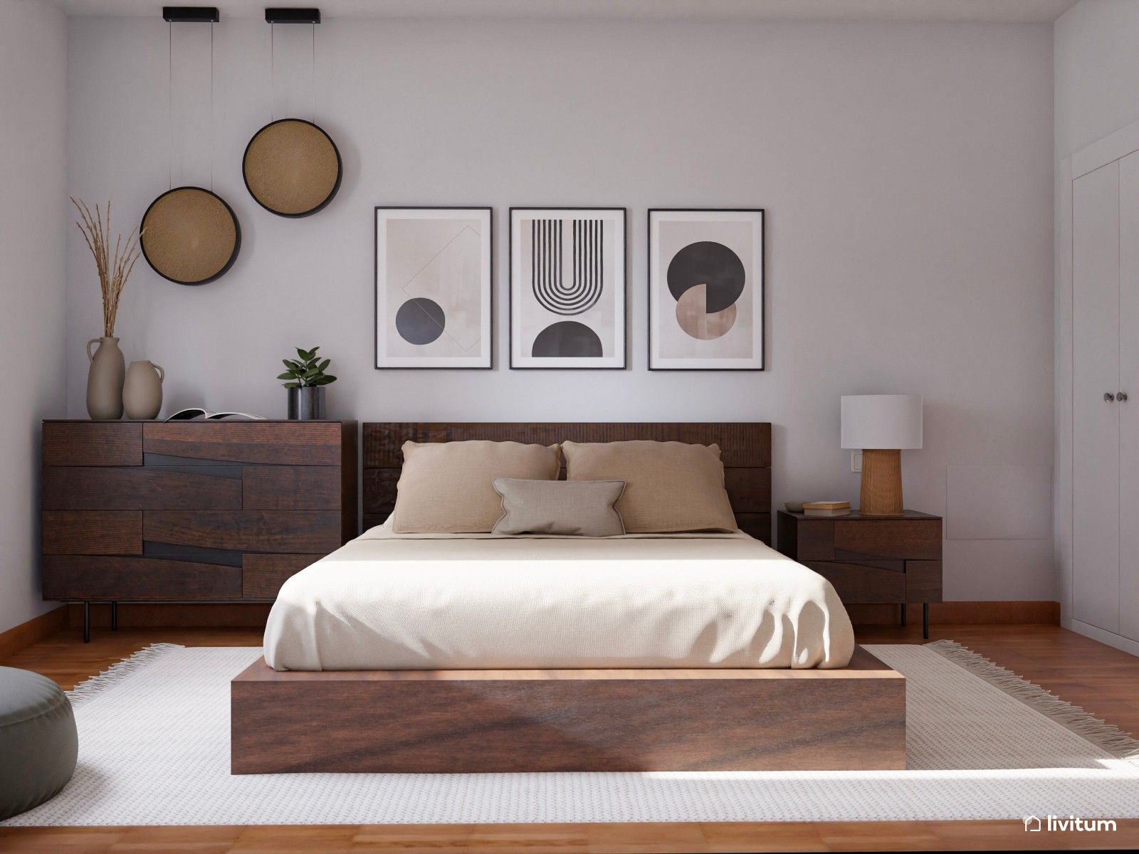  Moderno dormitorio con muebles de madera de nogal