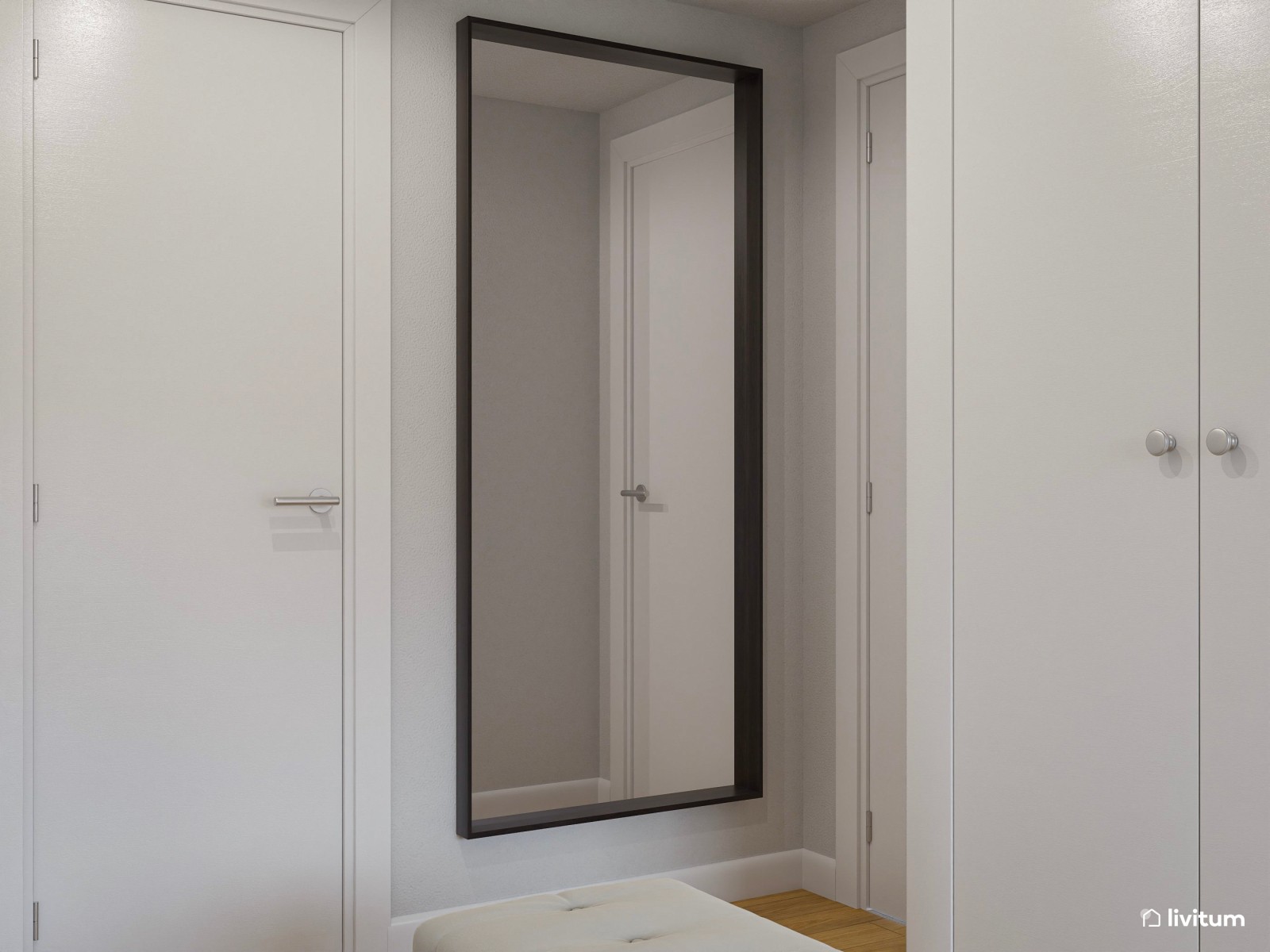 Moderno dormitorio con paneles de madera y vestidor