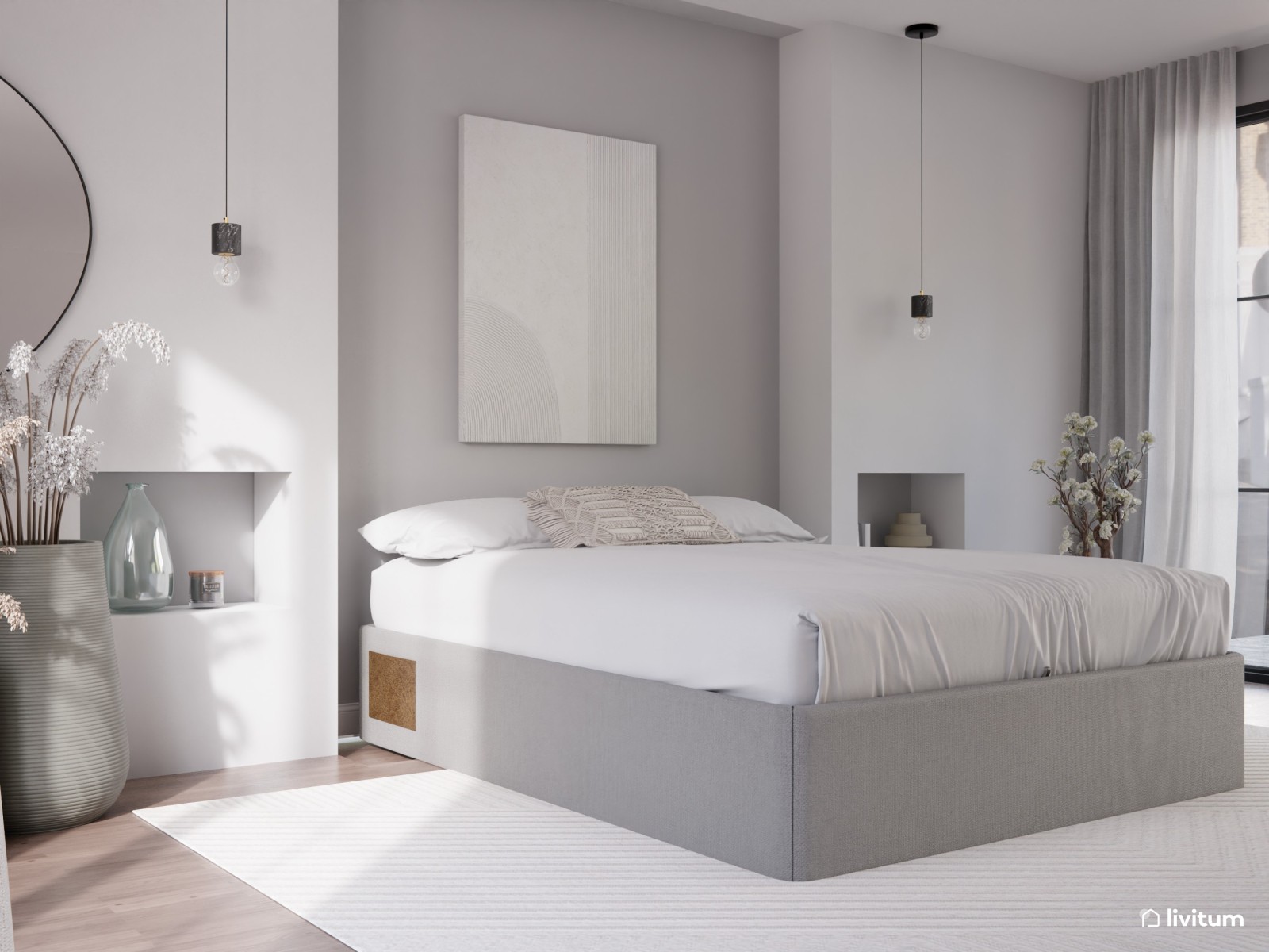 Moderno dormitorio en tonos grises