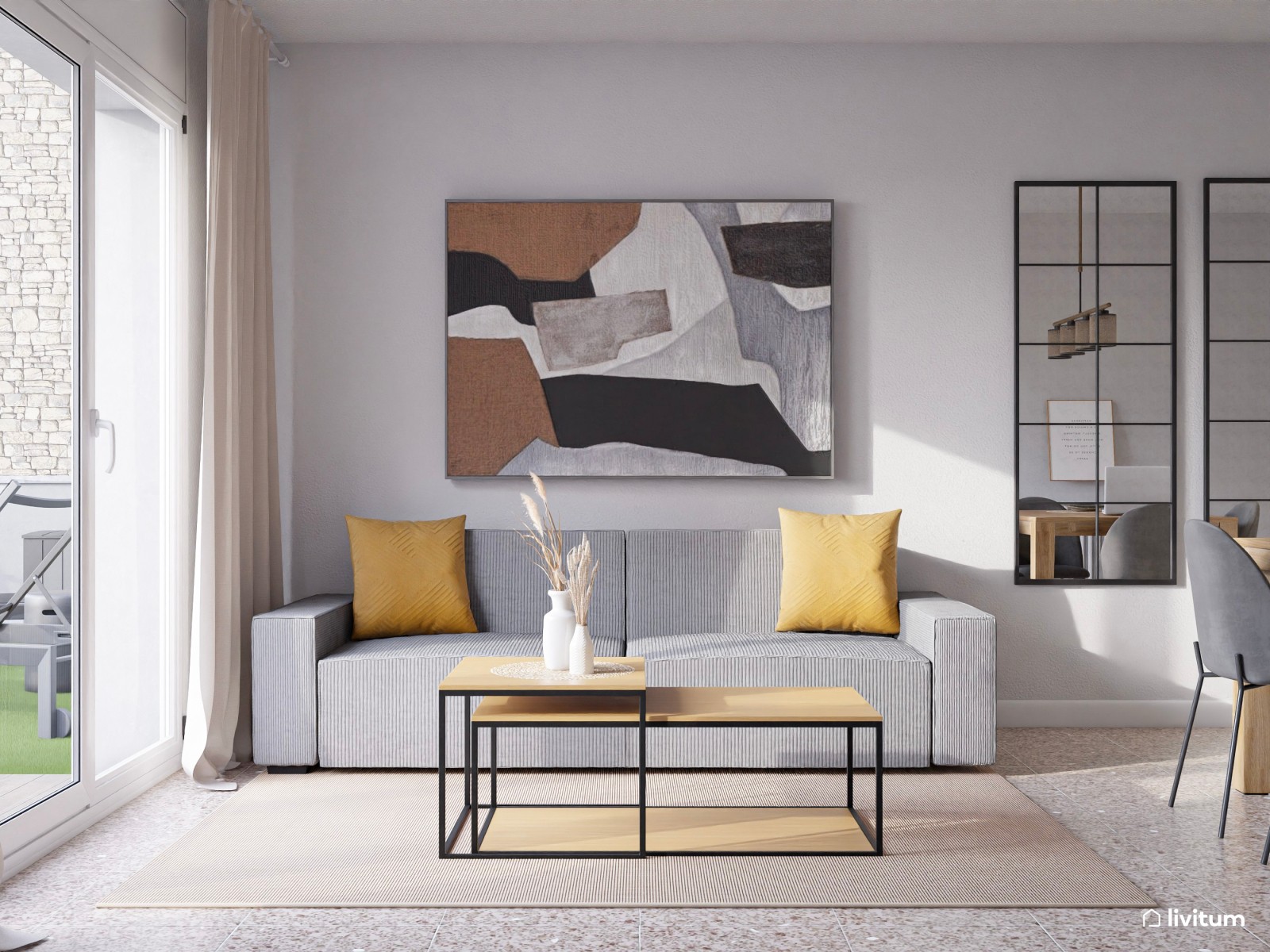 Moderno piso turístico decorado en tonos grises y detalles cálidos