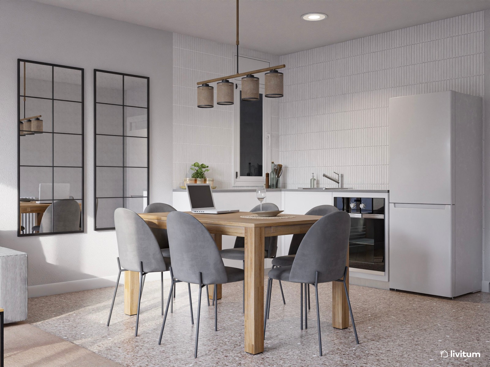 Moderno piso turístico decorado en tonos grises y detalles cálidos