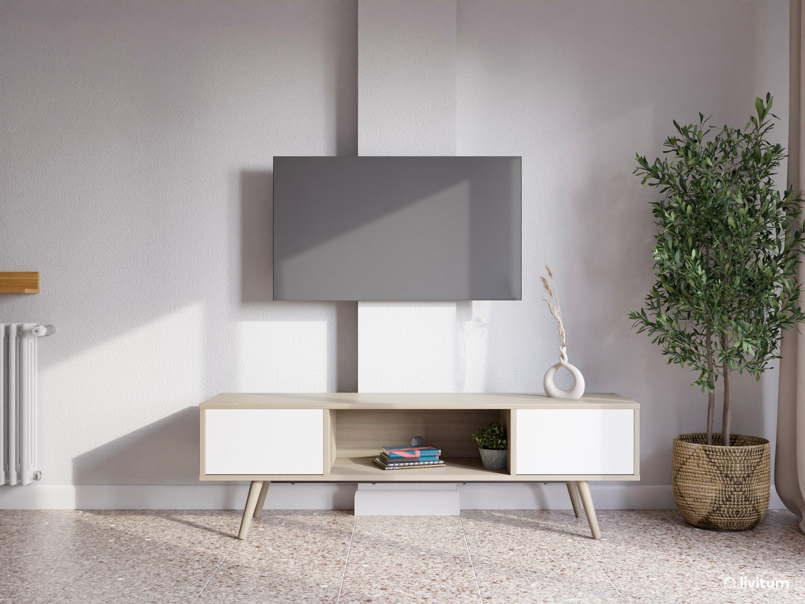 Moderno piso turístico decorado en tonos grises y detalles cálidos