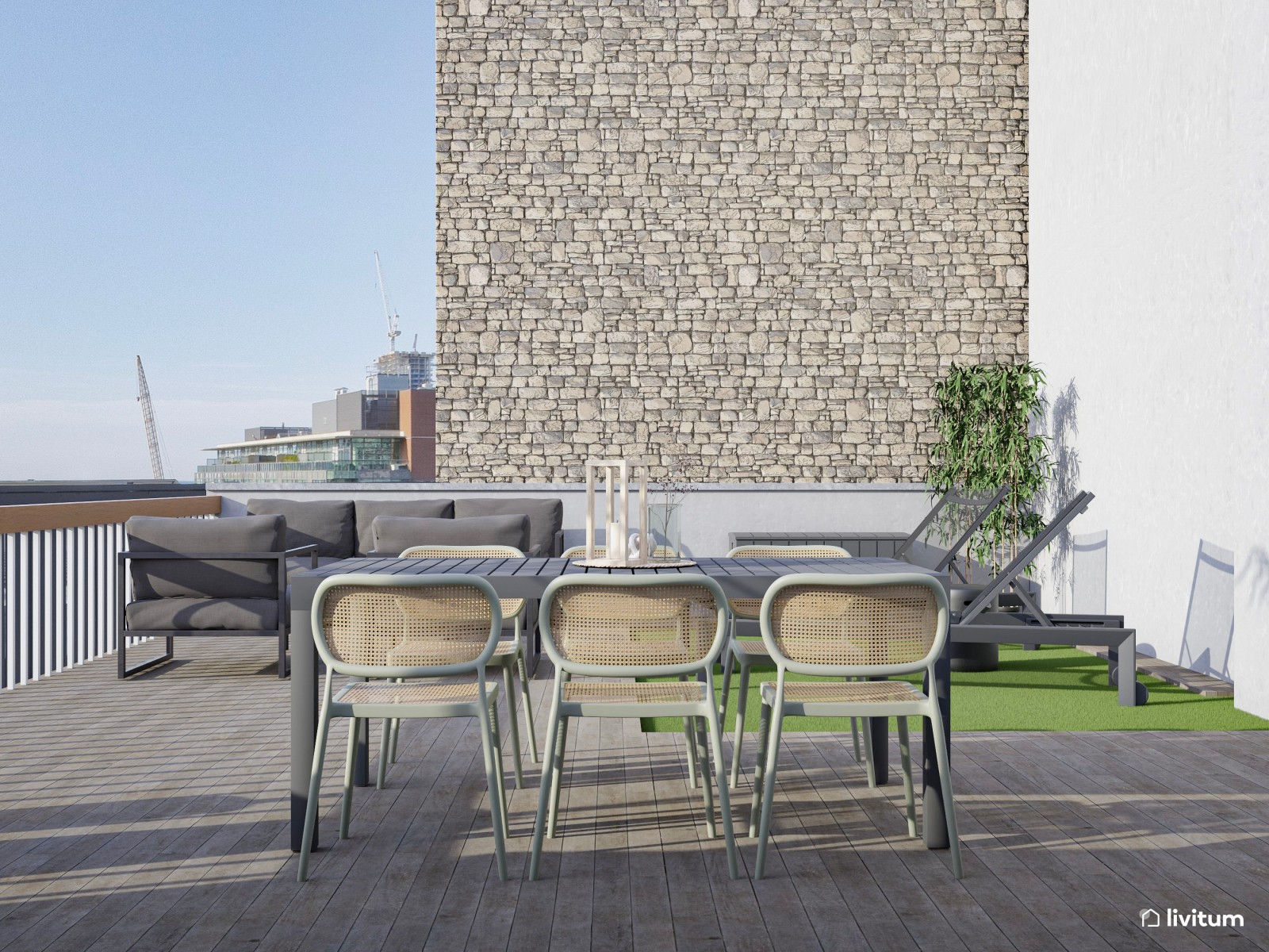 Moderno piso turístico decorado en tonos grises y detalles cálidos