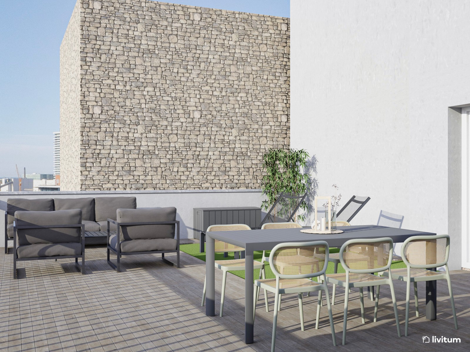 Moderno piso turístico decorado en tonos grises y detalles cálidos