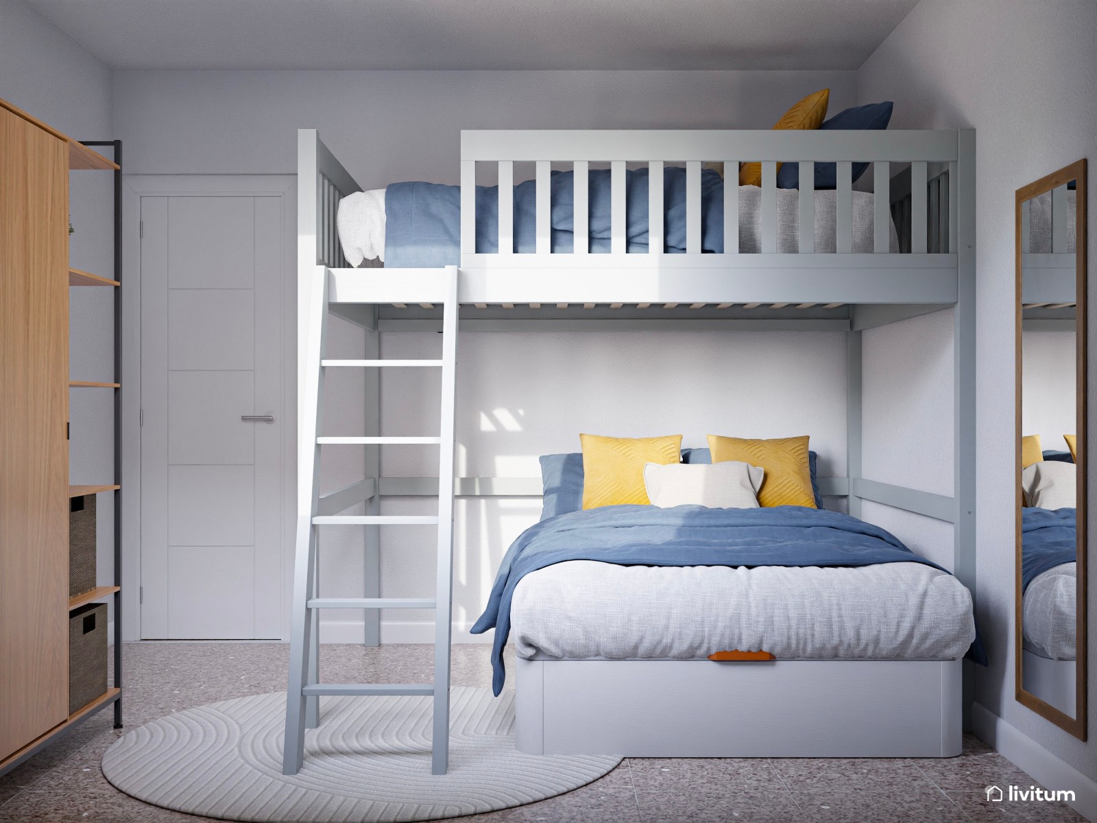 Moderno piso turístico decorado en tonos grises y detalles cálidos