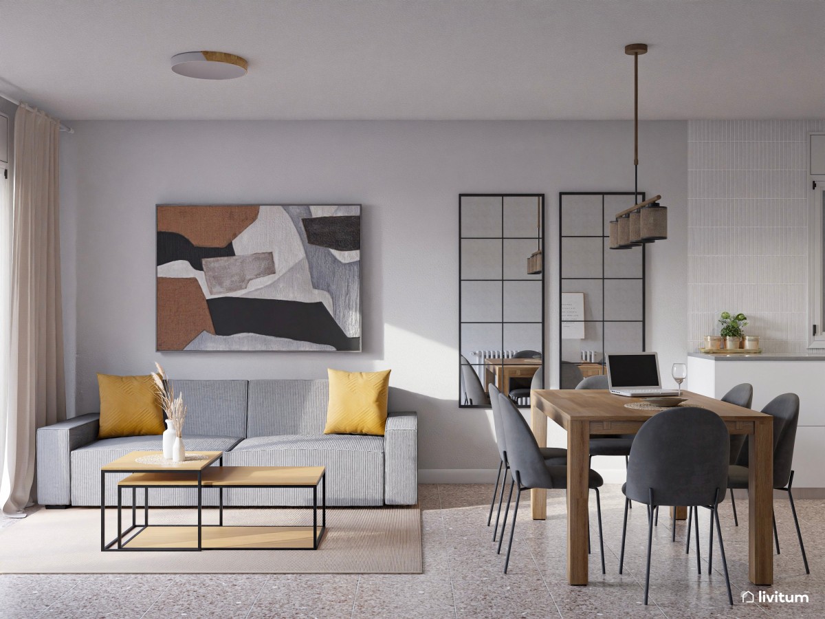 Moderno piso turístico decorado en tonos grises y detalles cálidos