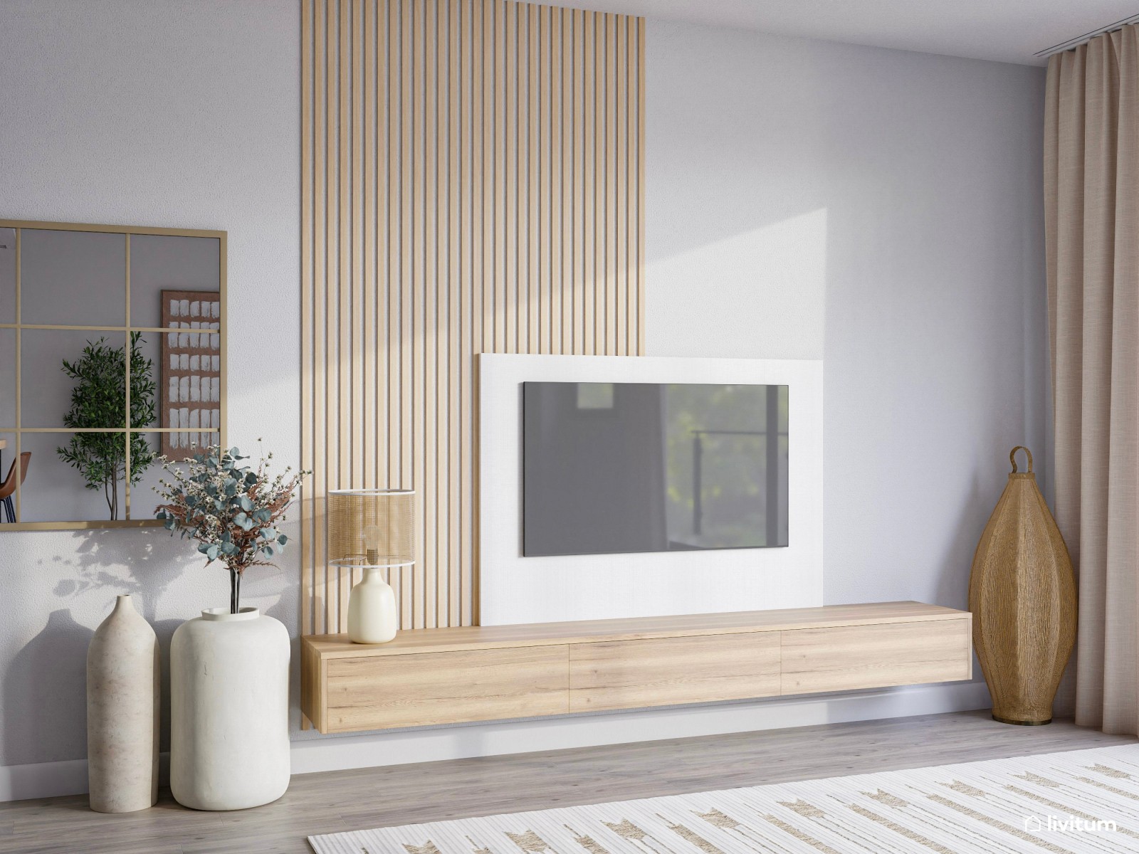 Moderno salón comedor con cocina abierta con detalles rústicos que enamoran