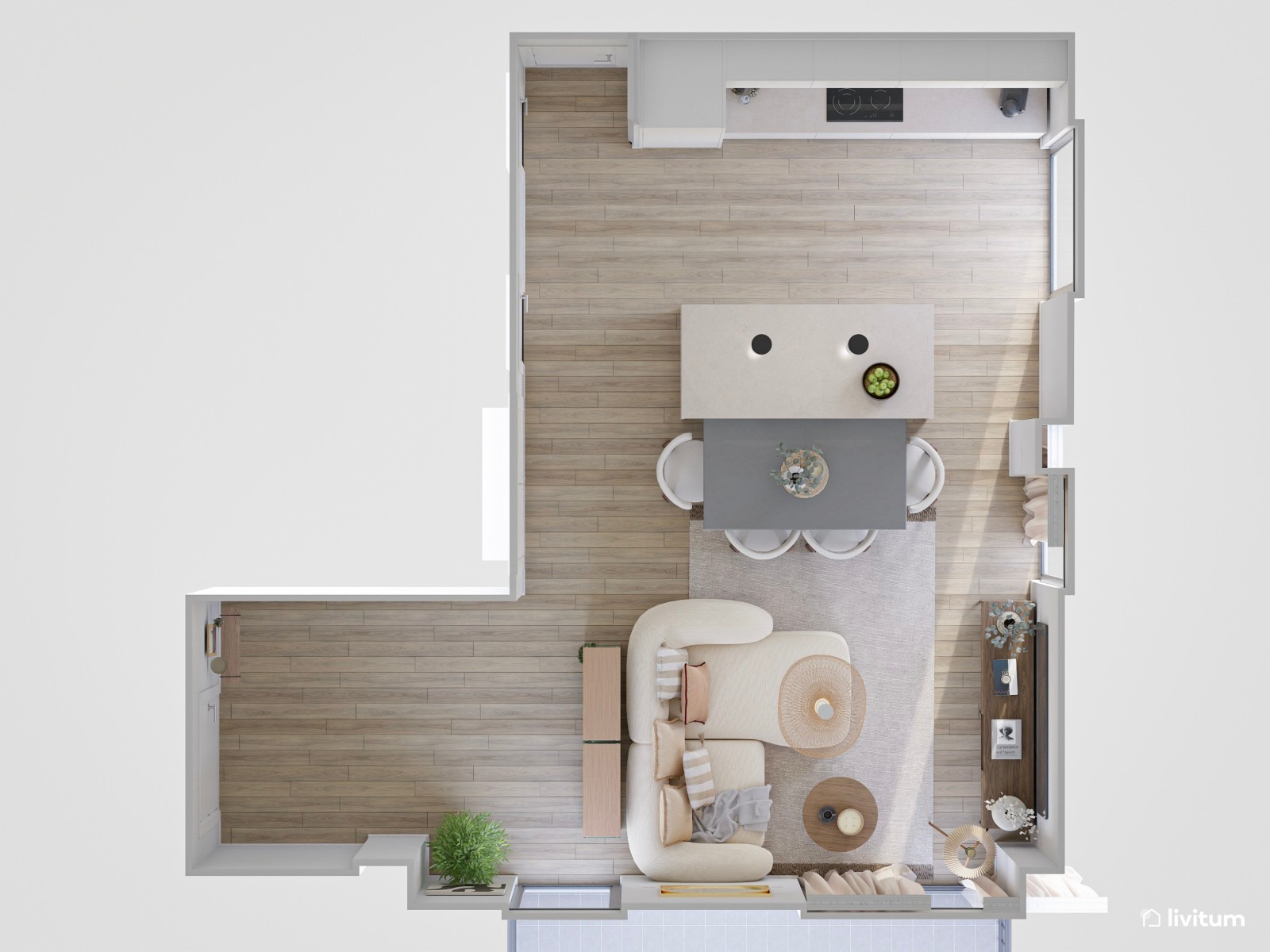 Moderno salón comedor con detalles bold y muebles oscuros