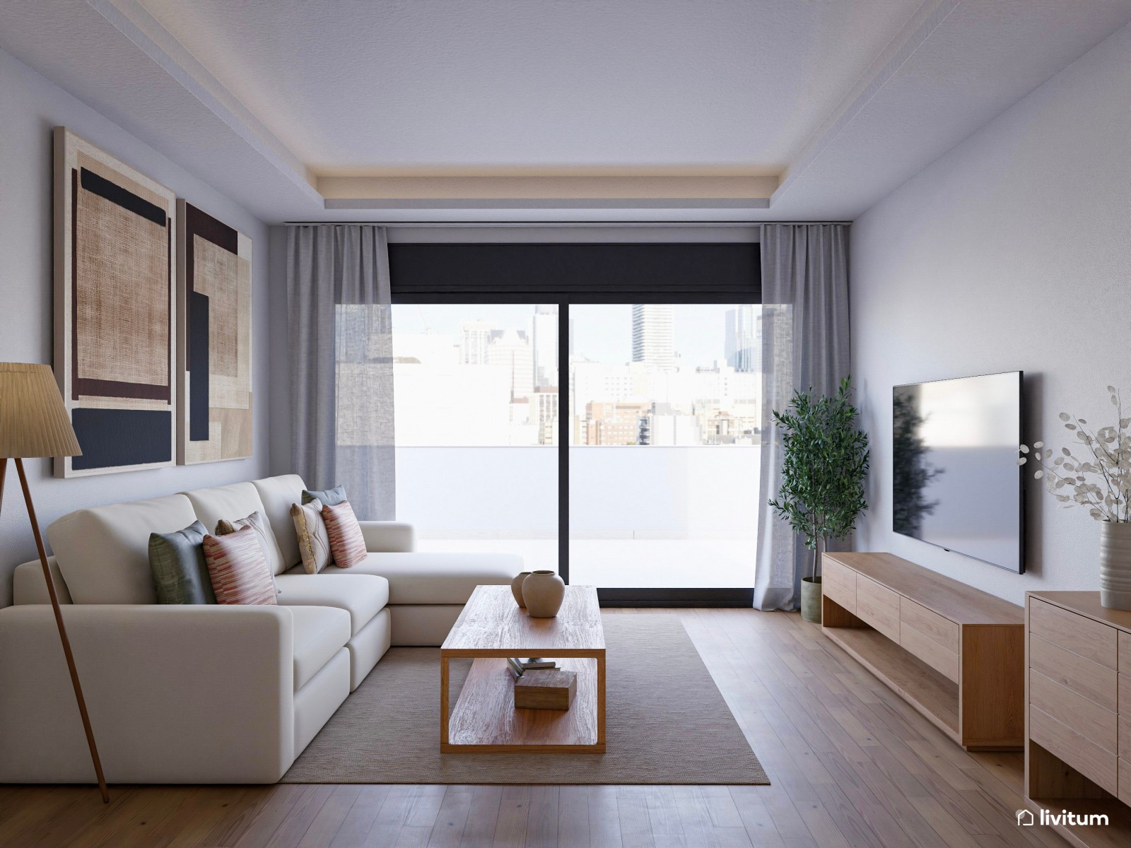 Moderno salón comedor con detalles en negro y marrón 