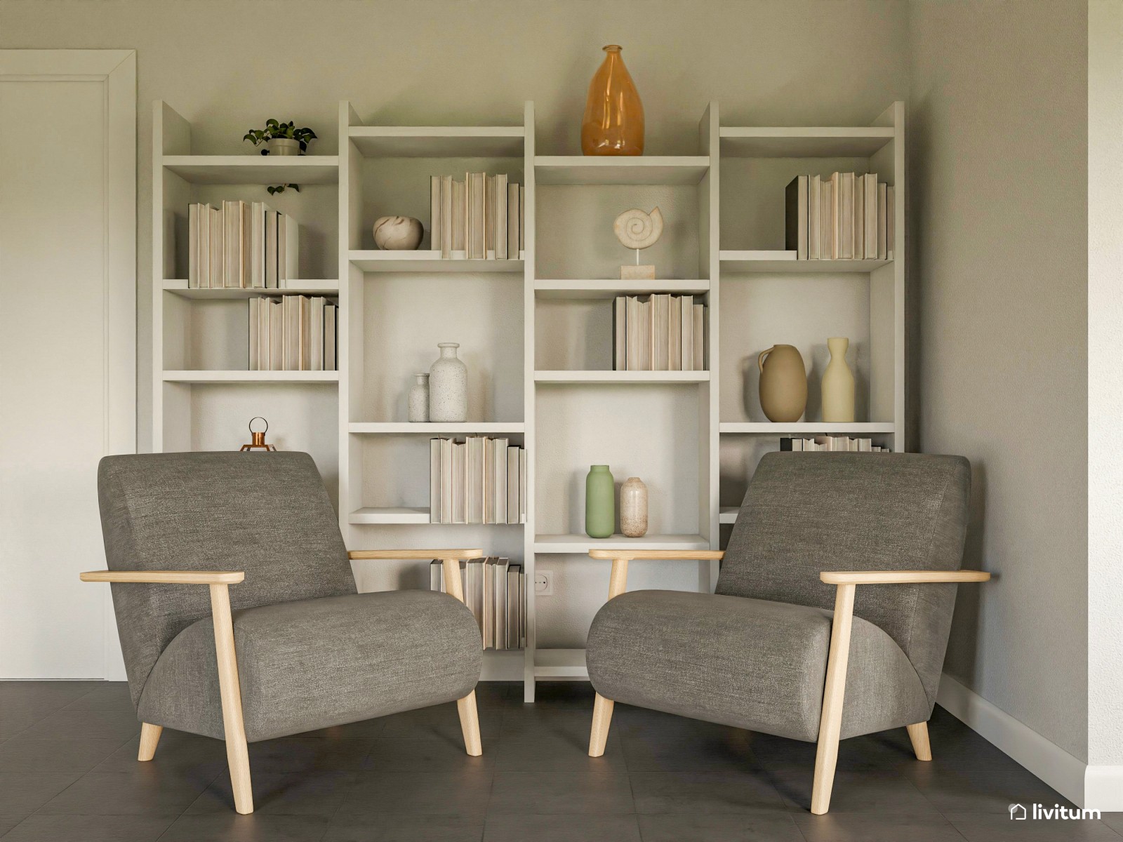 Moderno salón comedor con muebles de tonos grises 