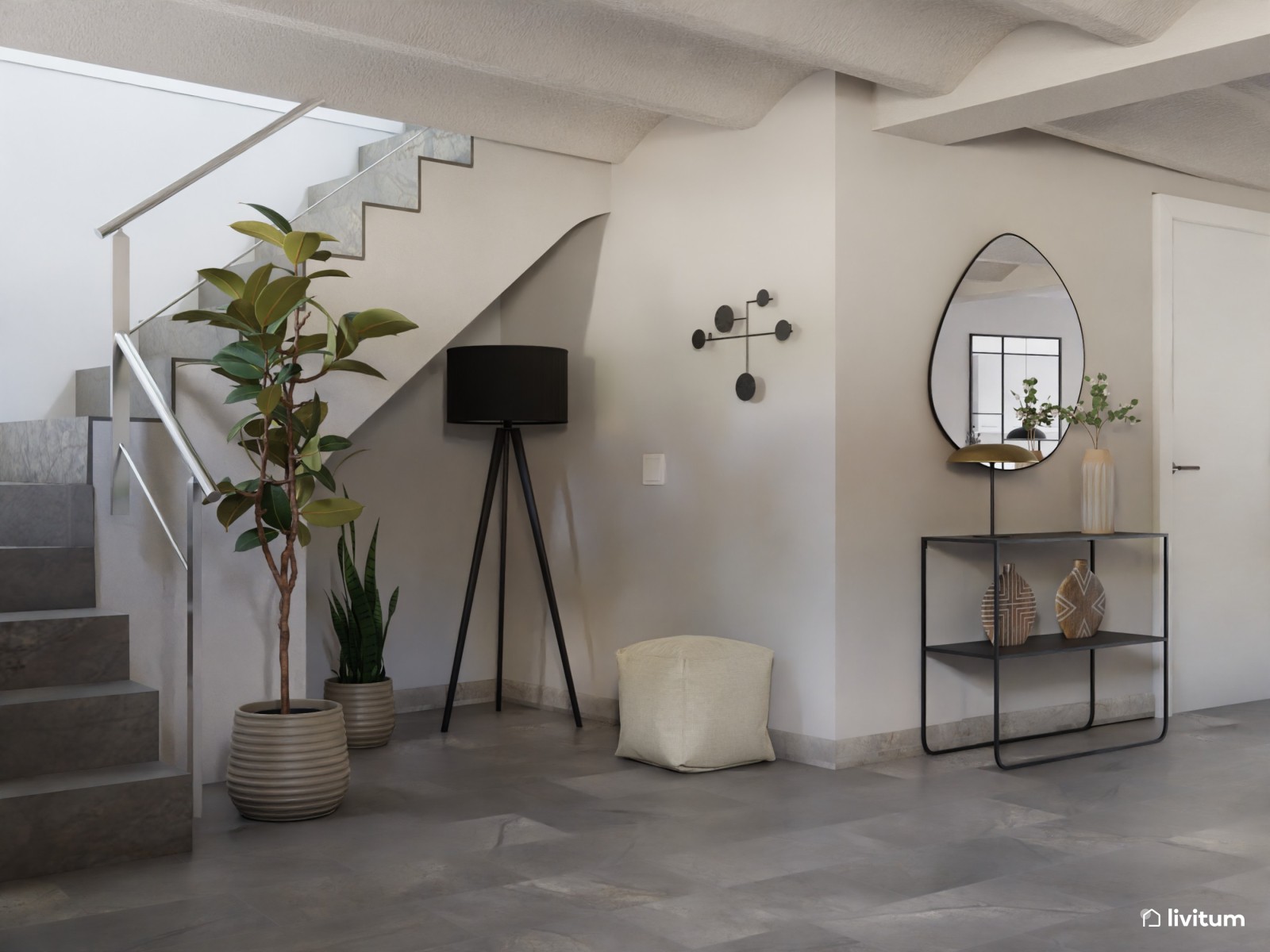 Moderno salón comedor con sala de lectura 