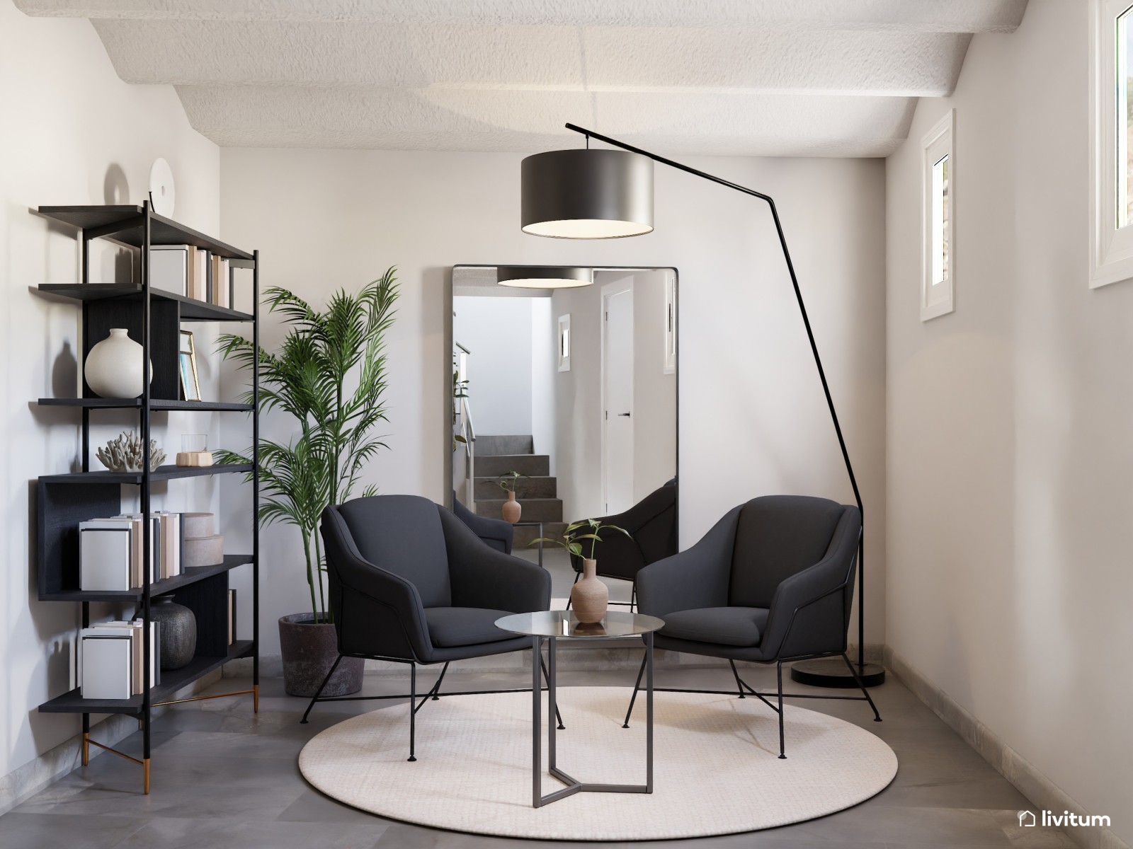 Moderno salón comedor con sala de lectura 