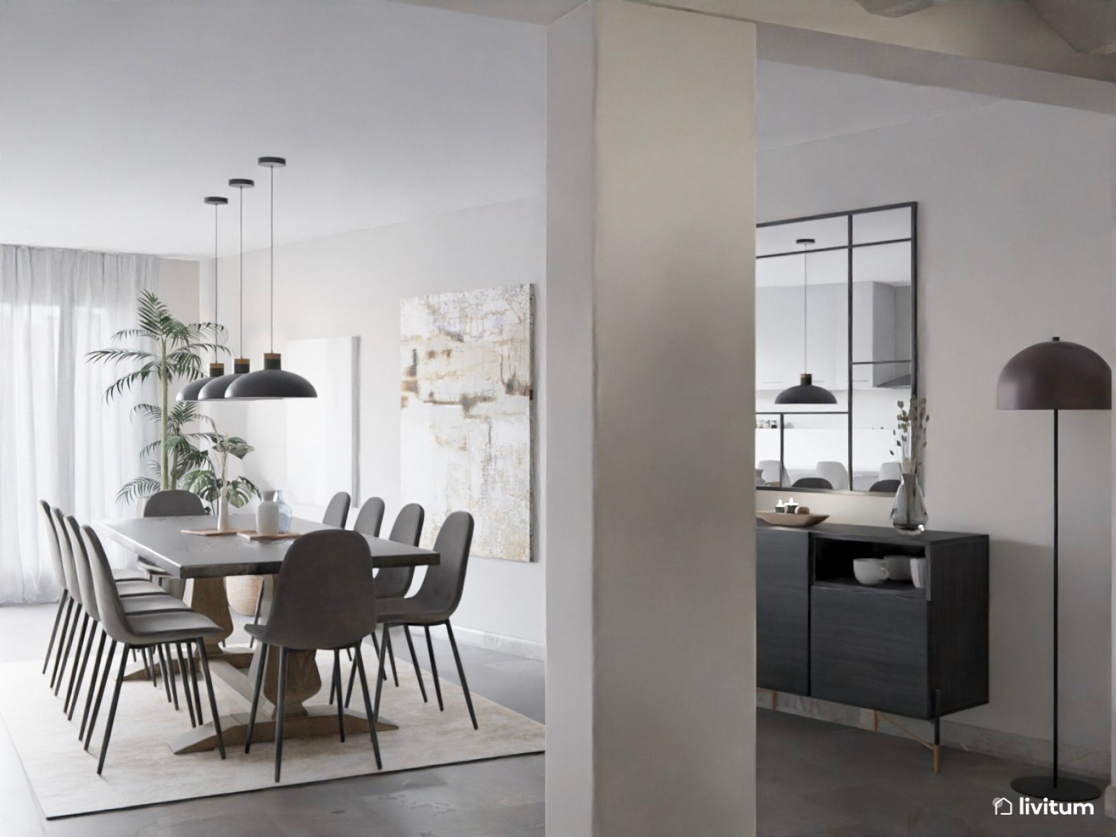 Moderno salón comedor con sala de lectura 