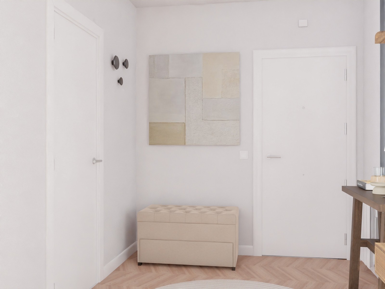 Moderno salón comedor con zona de lectura en tonos tierra oscuros 
