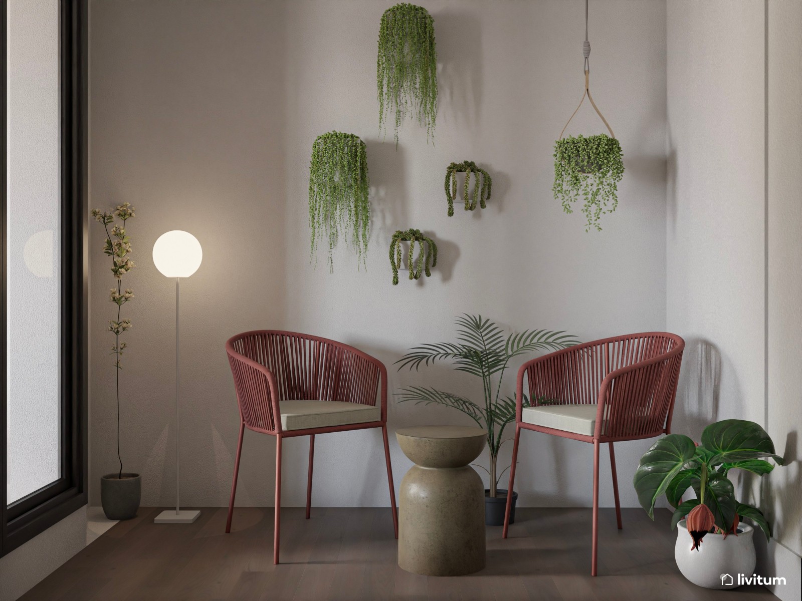 Moderno salón comedor en tonos tierra con detalles en negro