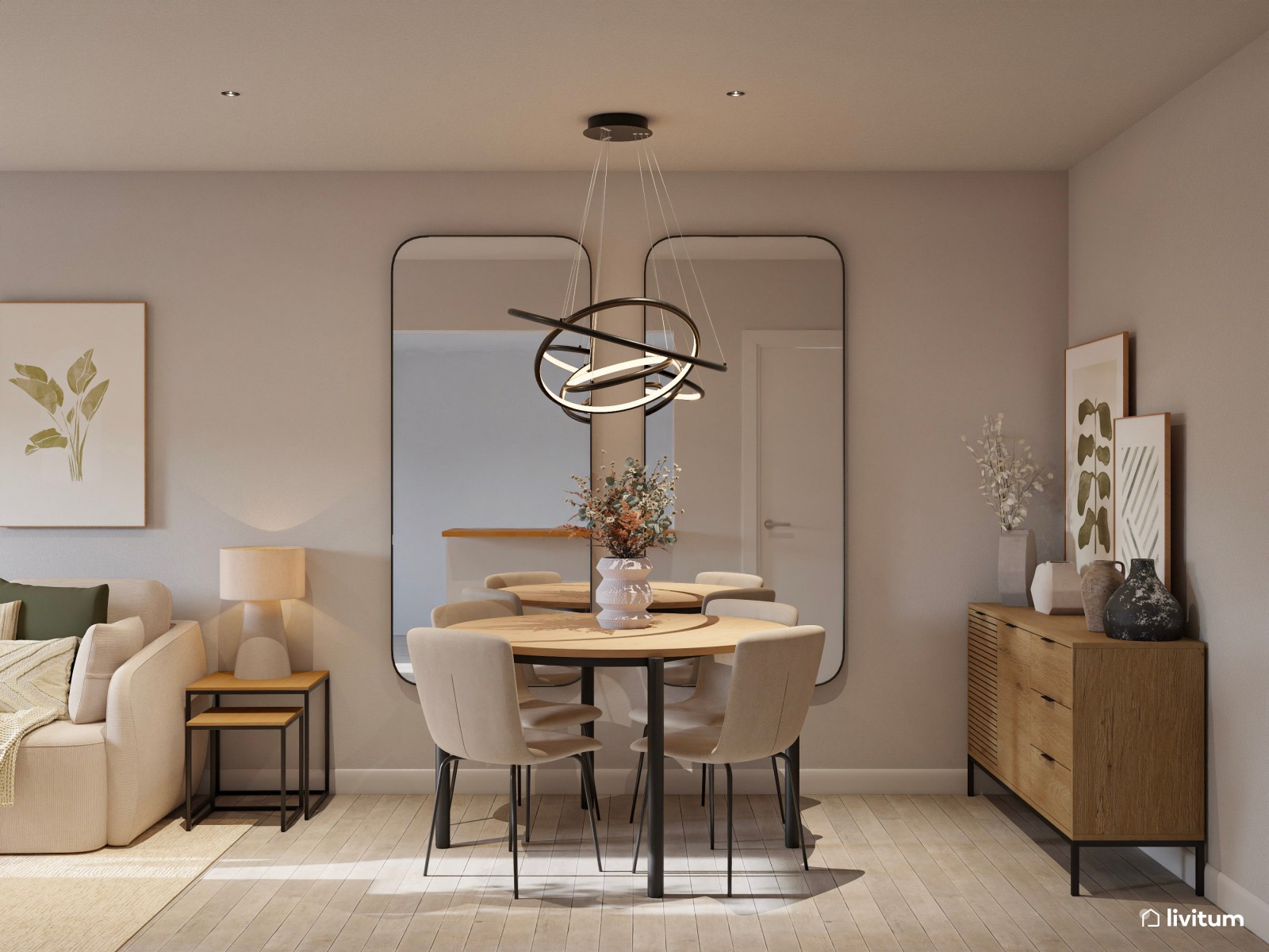 Moderno salón comedor pequeño de 16 m² estrecho y alargado con cocina abierta