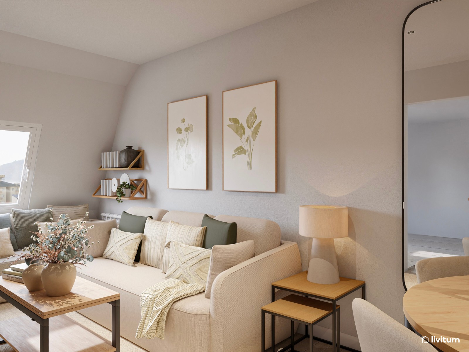 Moderno salón comedor pequeño de 16 m² estrecho y alargado con cocina abierta